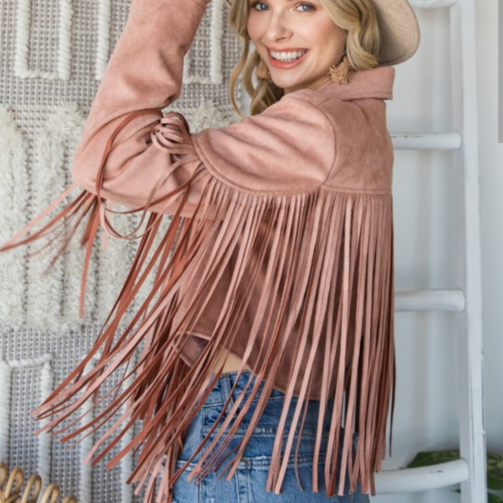 Pink Western Cropped Fringe Jacket - Picture 2 of 3